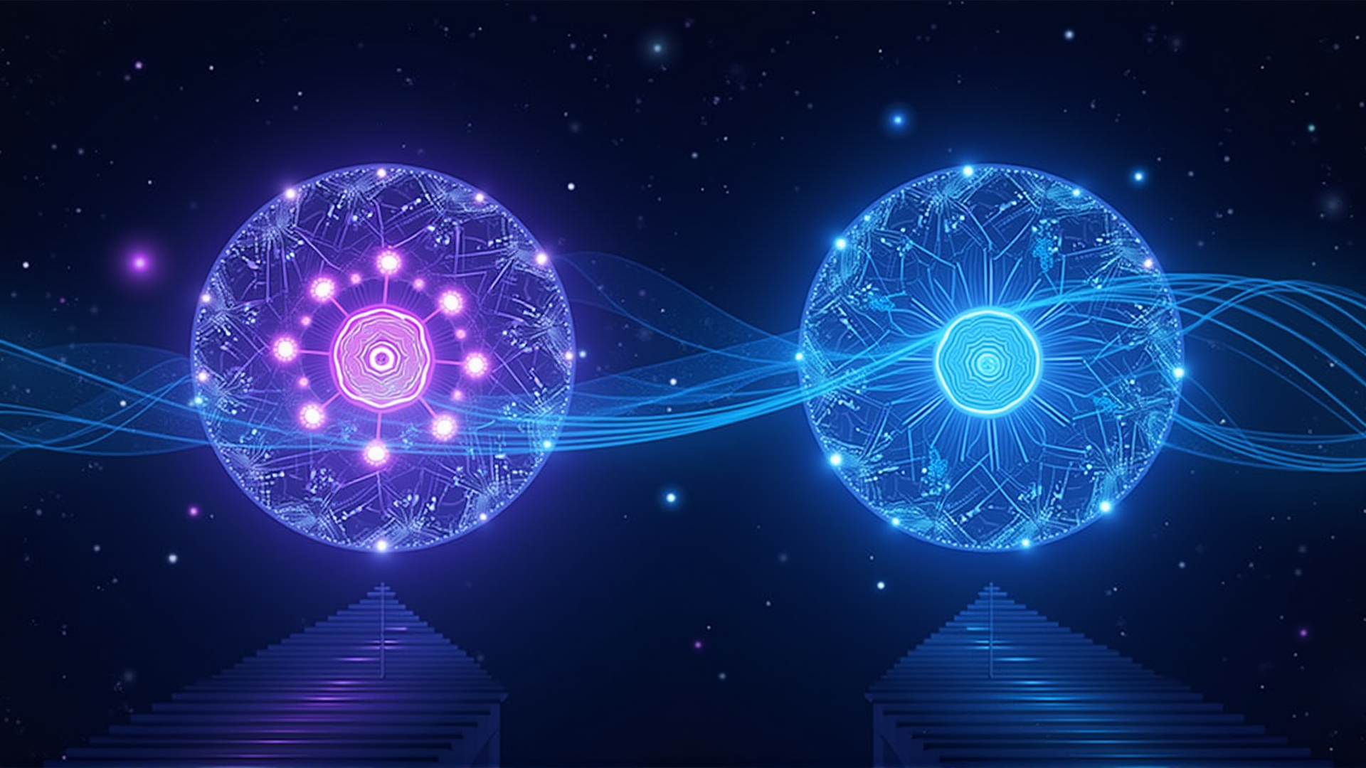 Dual Obsidian vault architecture with knowledge graphs and glowing connections